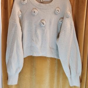 Jessica Simpson Cream Cropped Sweater With Floral Accents